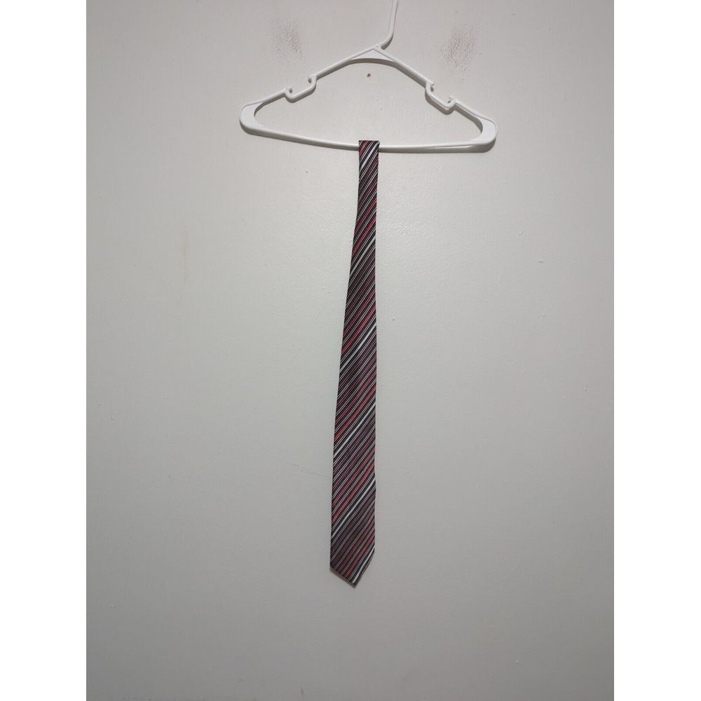 Croft & Barrow Mens Silk Tie Navy Blue‎ Red White Diagonal Striped Hand Made
